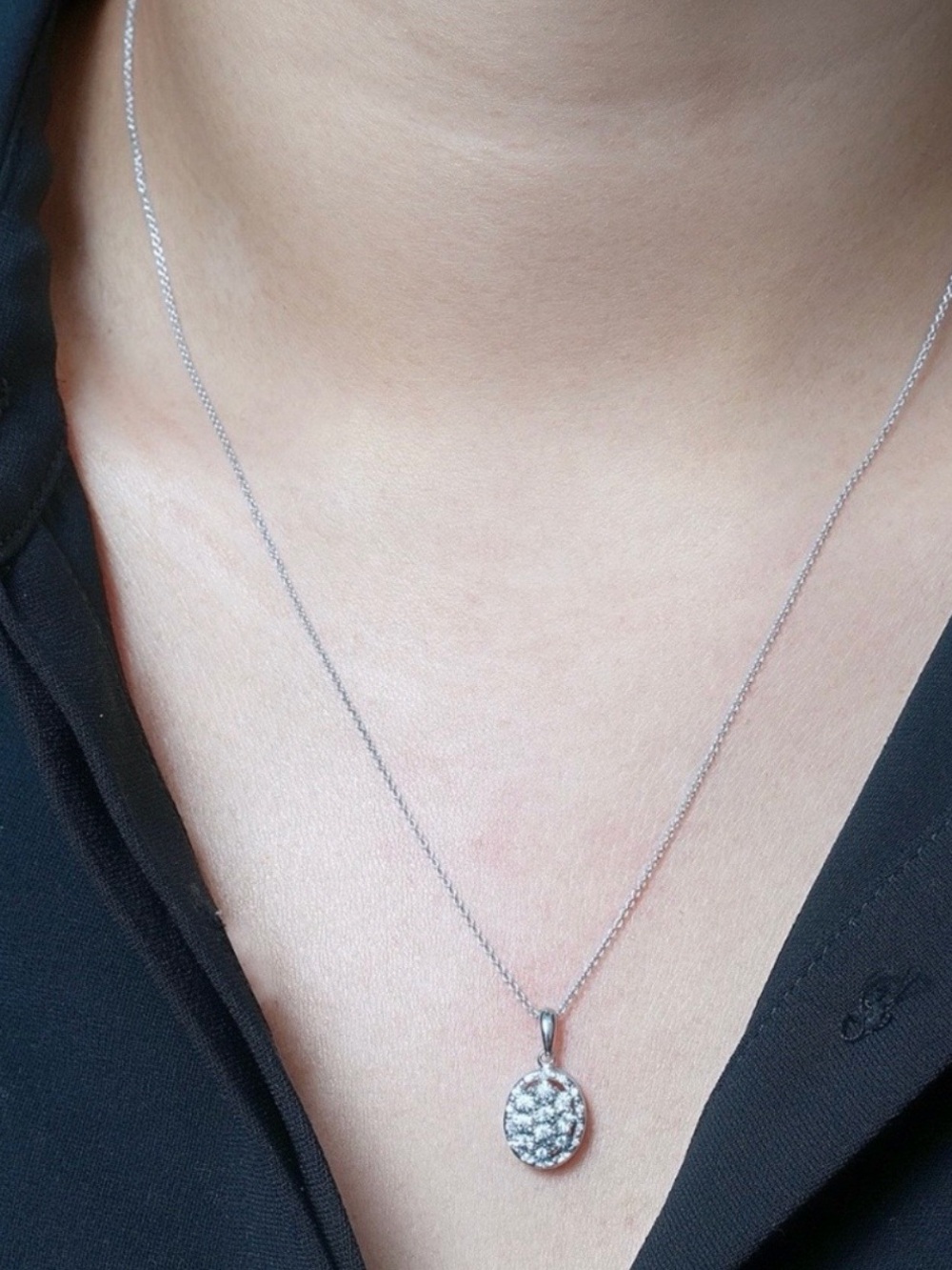 Macy's Silver Oval Crystal Cluster Pendant Necklace - White - Picture 2 of 6